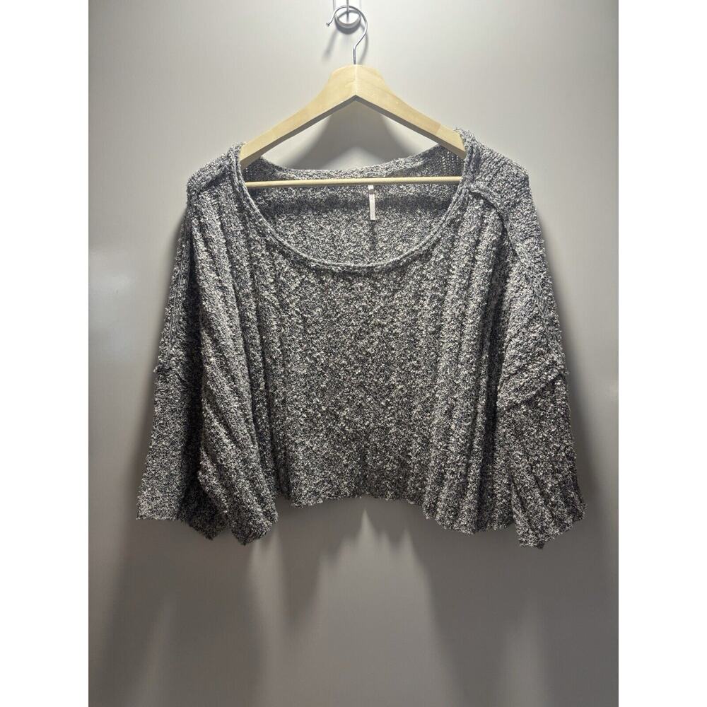 Free People Good Day Pullover Sweater Charcoal Knit Casual Oversized Crop Size S